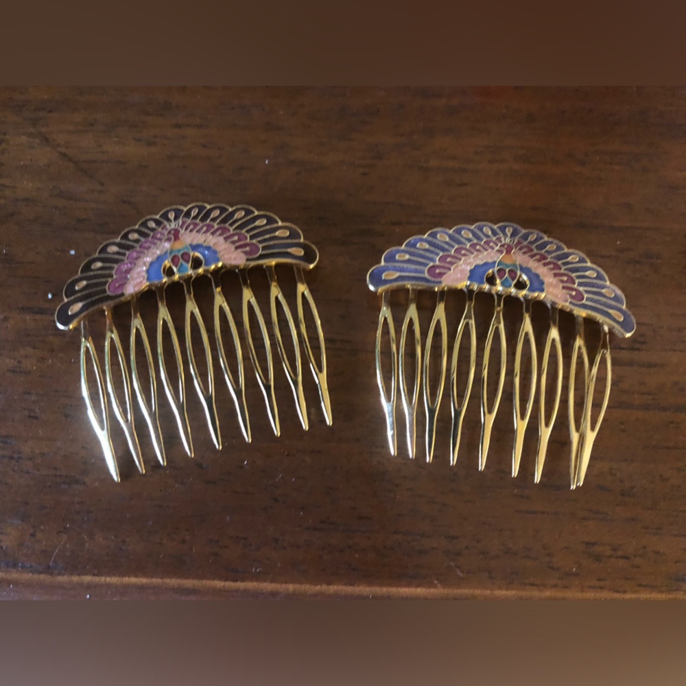 🐲Elegant Peacock Cloisonné Hair Combs-  41A $35 or $30 w/offer